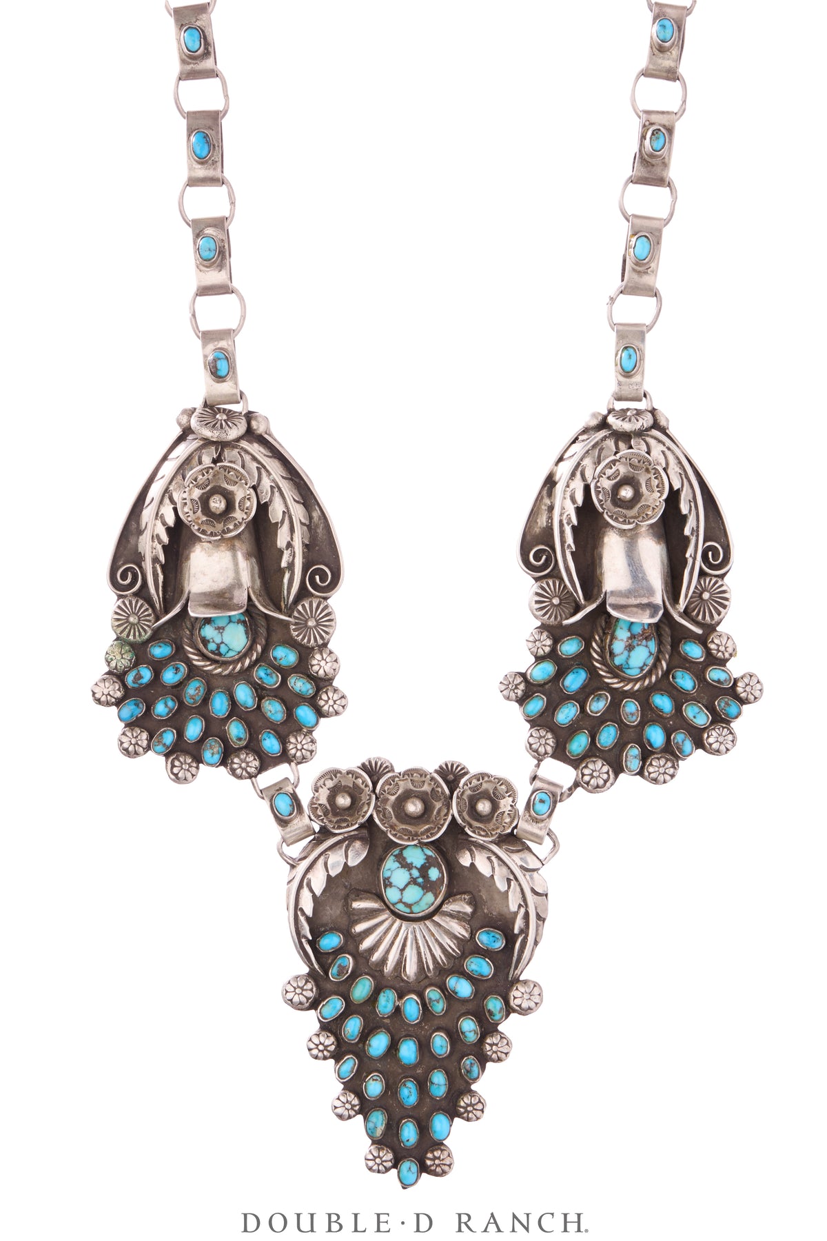 Necklace, Statement, Turquoise, Rare Pendant Shapes with Handmade Chain, Hallmark, Vintage, 3622