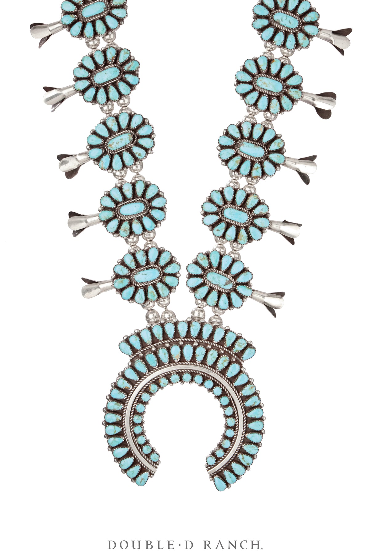 Necklace, Squash Blossom, Turquoise, Cluster, Ondelacy Attribution, Vintage, 3631