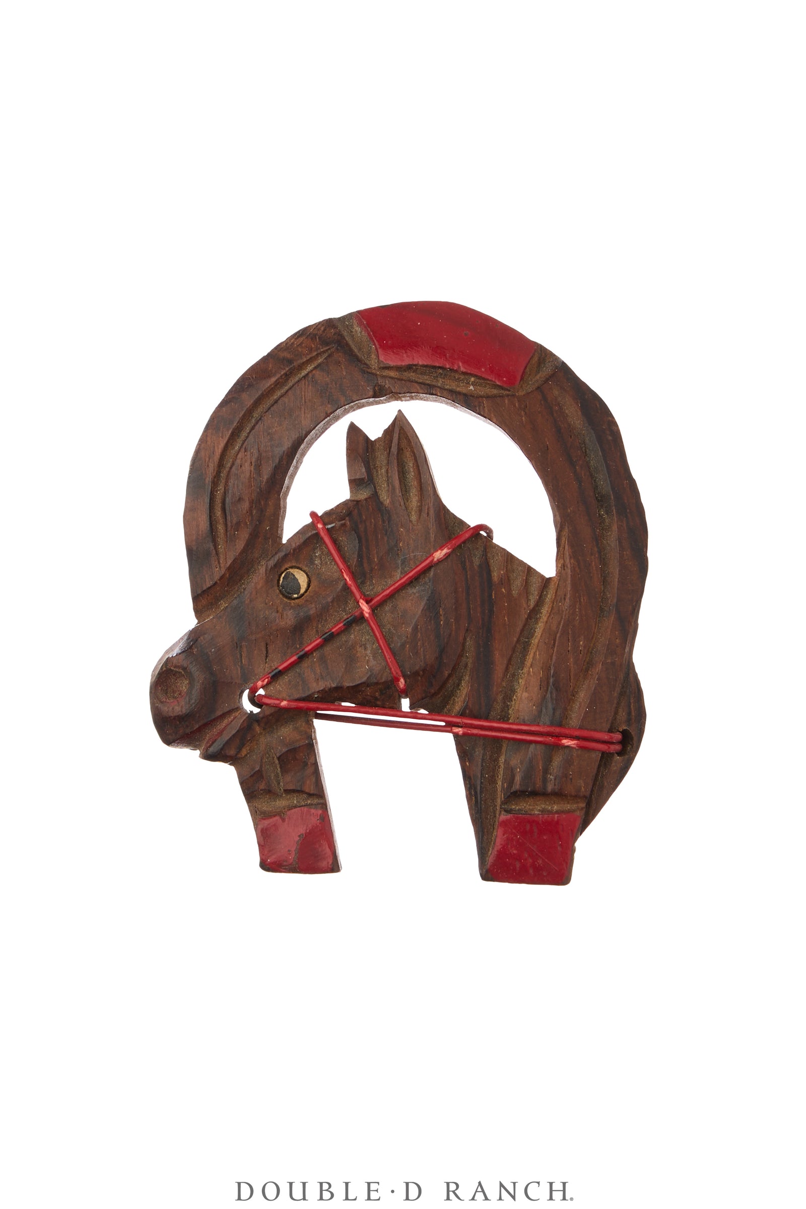 Pin, Wood, Horse Within Horseshoe, Vintage, Mid Century, 1194
