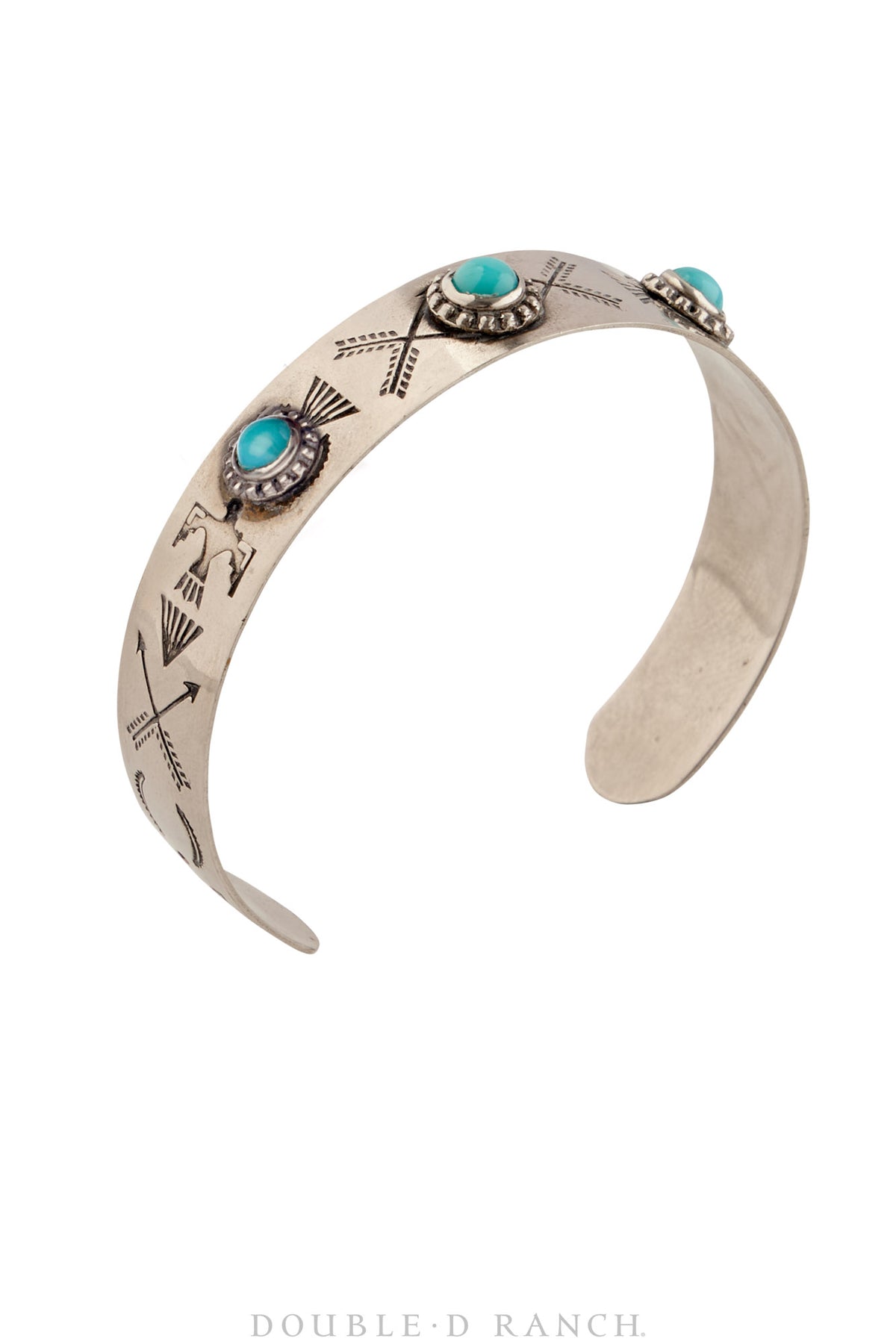 Cuff, Fred Harvey Railroad Era, Turquoise, Thunderbird Stampwork, Vintage ‘40s, 4050