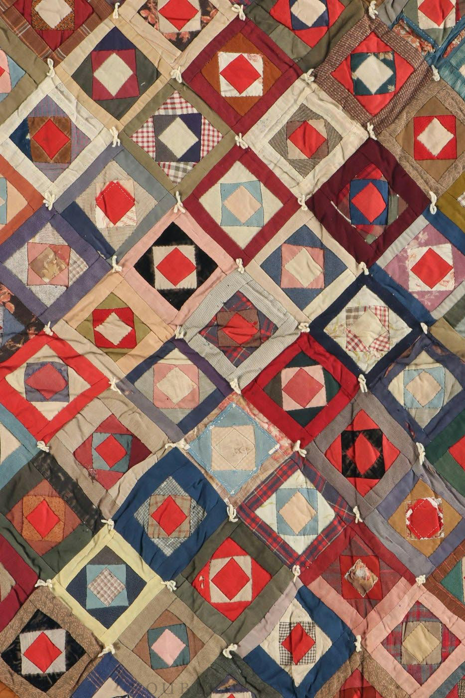 Home, Textile, Quilt, Pieced & Hand Tied, Collector Deaccession, Vintage, Early, 197