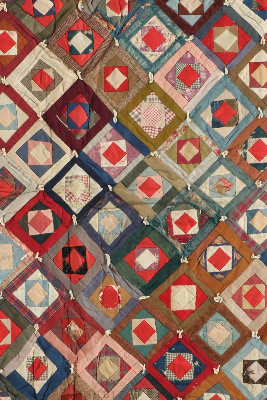 Home, Textile, Quilt, Pieced & Hand Tied, Collector Deaccession, Vintage, Early, 197