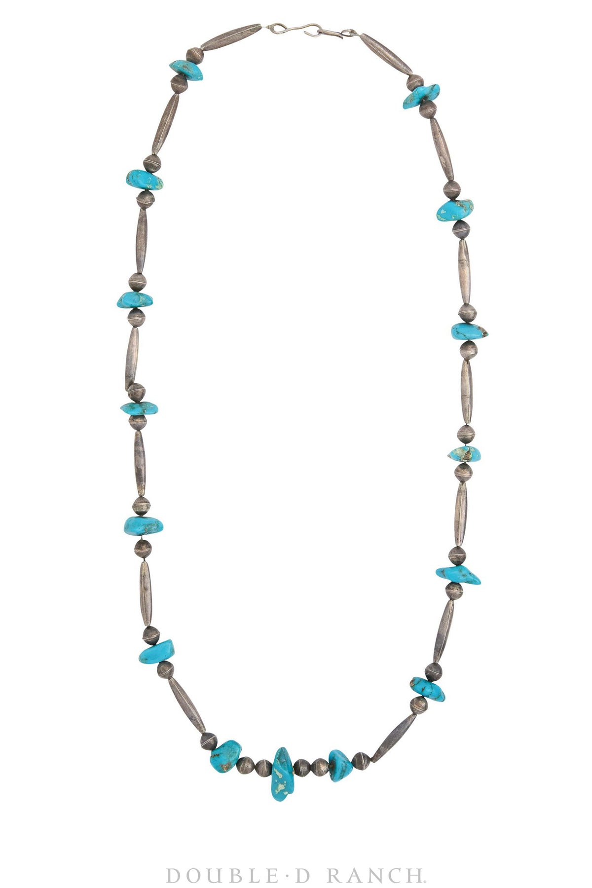 Necklace, Desert Pearls With Turquoise, 6mm Round With Torpedos, Vintage 27", 3249