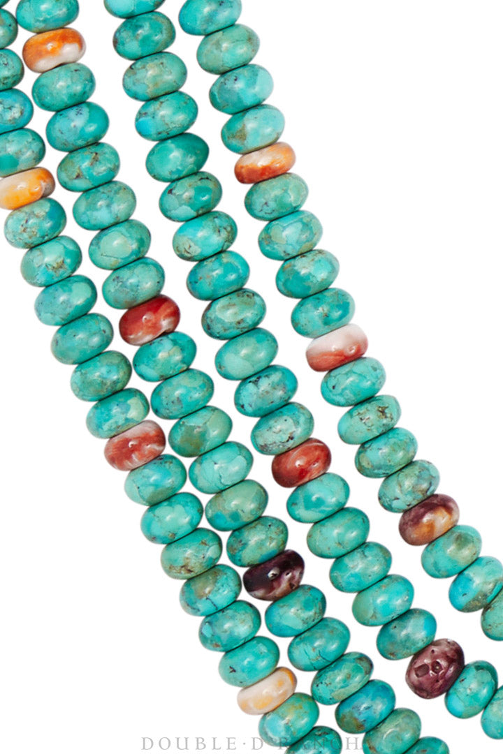 Necklace, Natural Stone, Turquoise With Spiny Oyster, 4 Strand, Navajo, Contemporary, 3428