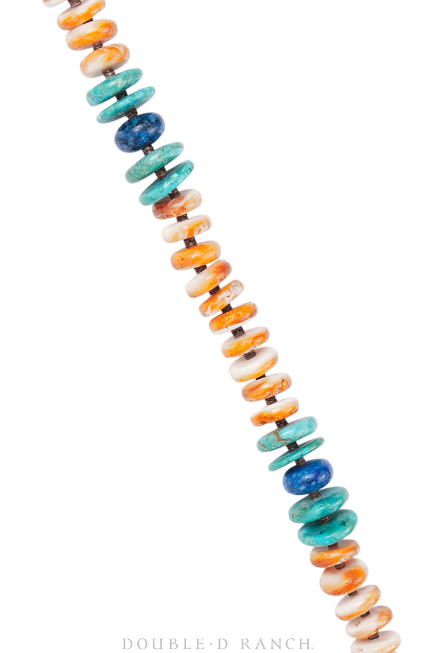 Necklace, Natural Stone, Orange Spiny Oyster, Navajo, Contemporary, 3417