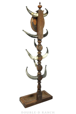 Furniture, Hat Stand, Horn & Mirror, Antique, 19th Century, 254