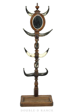 Furniture, Hat Stand, Horn & Mirror, Antique, 19th Century, 254