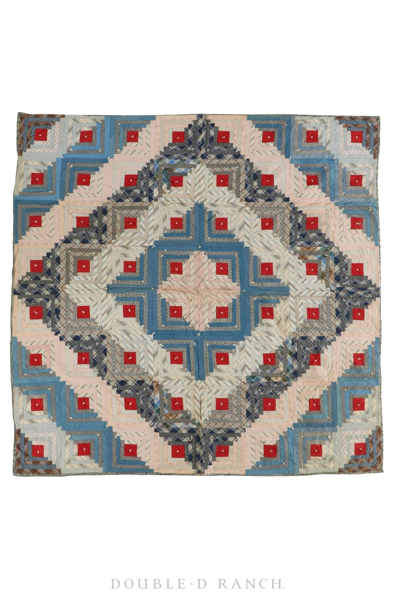 Home, Textile, Quilt, Pieced, Log Cabin, Patriotic Colors, Vintage, 199