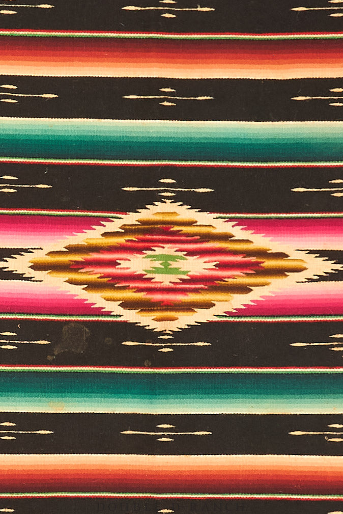 Textile, Serape, Black With Fine Eye Center, Vintage, 180