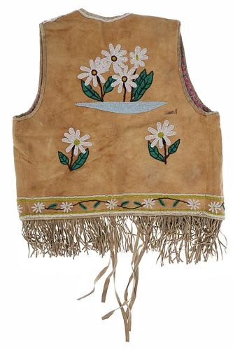 Miscellaneous, Artifact, Vest, Deerskin With Beading, Crow, Vintage Mid-Century, 1358