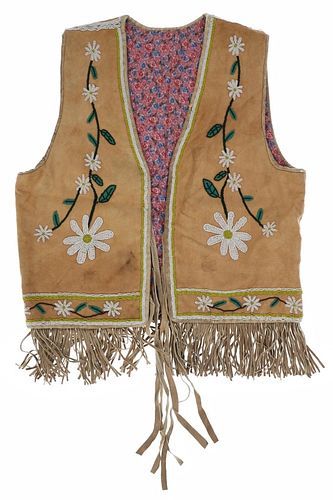 Miscellaneous, Artifact, Vest, Deerskin With Beading, Crow, Vintage Mid-Century, 1358