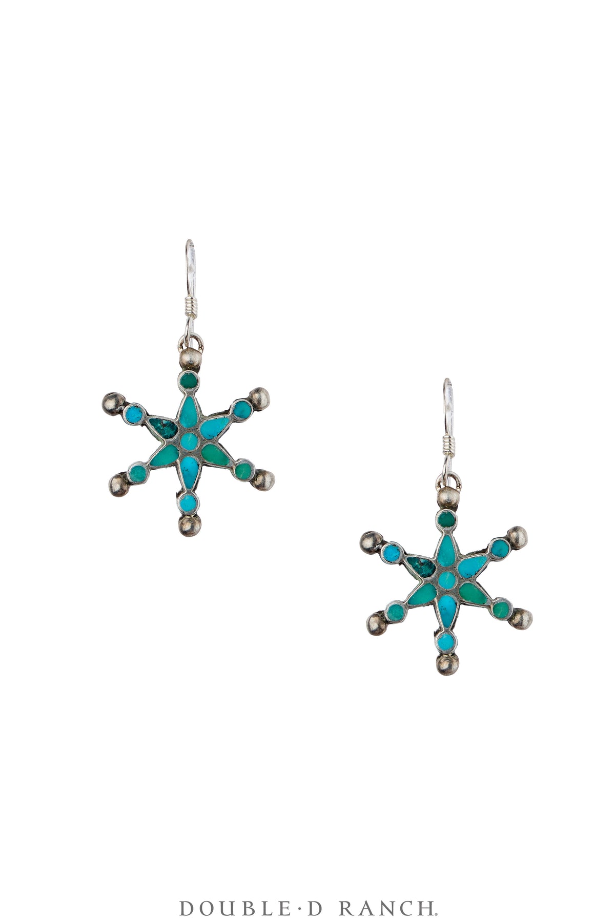 Earrings, Inlay, Turquoise, Snowflake, Disha Style, Sans Hallmark, Vintage, 2354