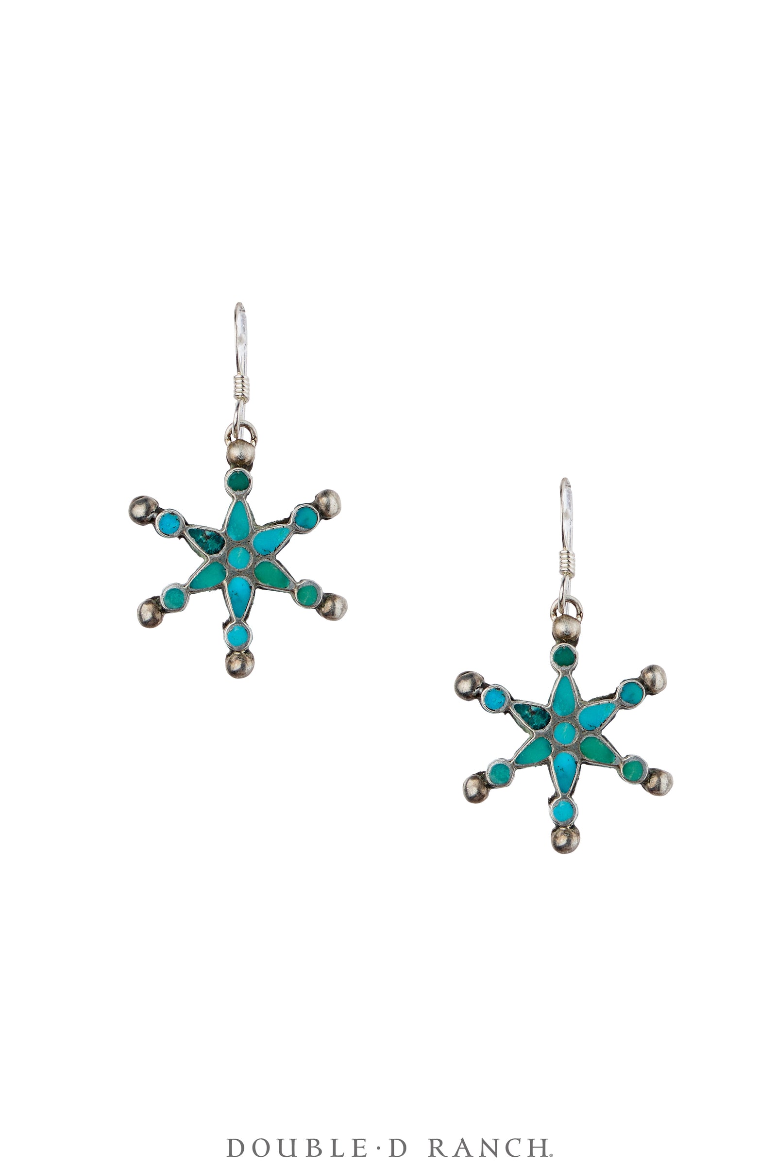 Earrings, Inlay, Turquoise, Snowflake, Disha Style, Sans Hallmark, Vintage, 2354