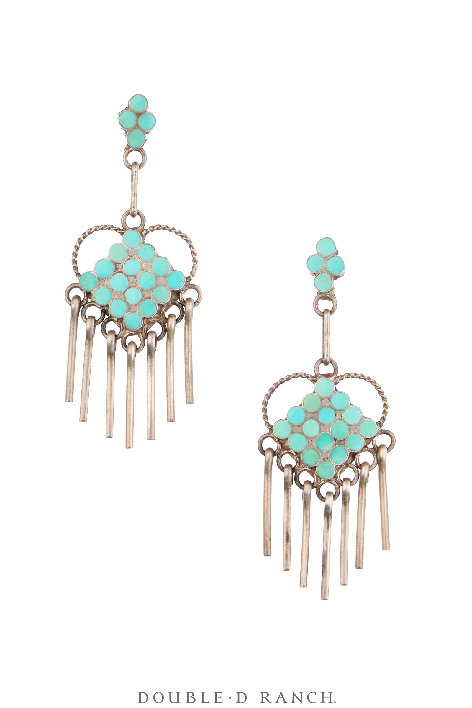 Earrings, Tiered, Inlay, Turquoise, Sans Hallmark, Vintage, 2322