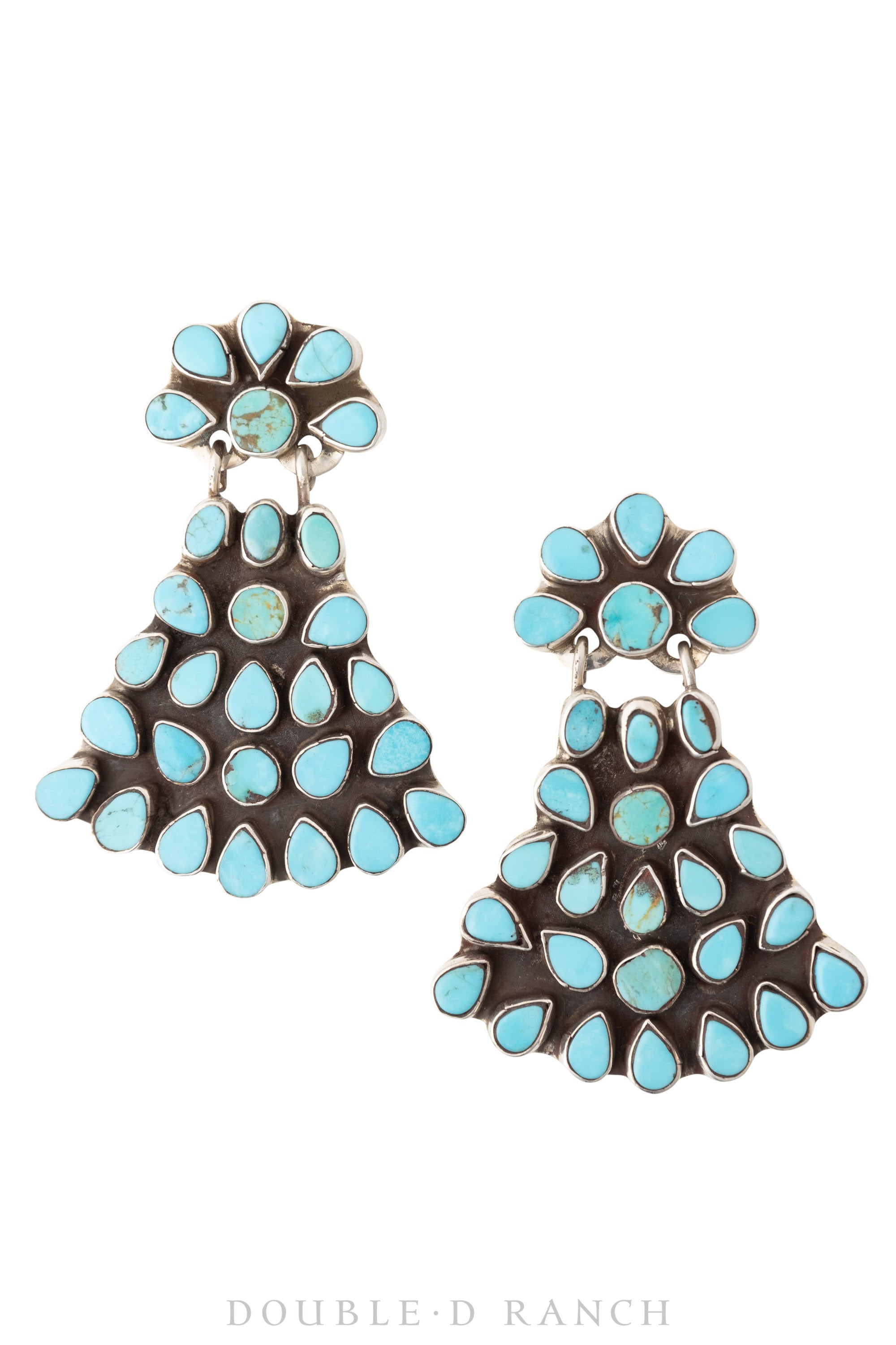 Earrings, Oscar Betz, Fan, Turquoise, Hallmark, 1187