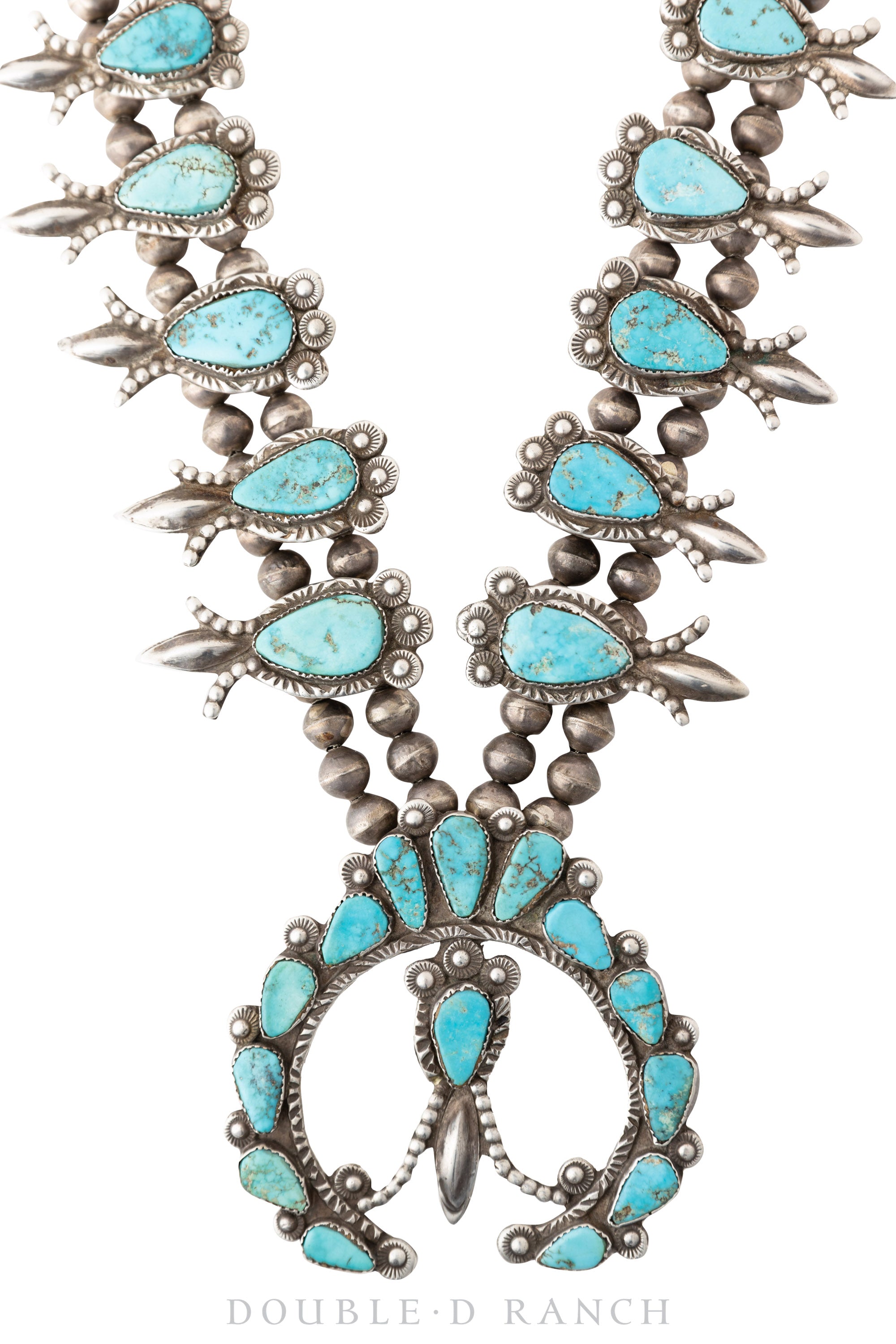 Necklace, Squash Blossom, Turquoise, Matching Earrings, Dan Simplicio Attribution, Vintage ‘50s, 1943