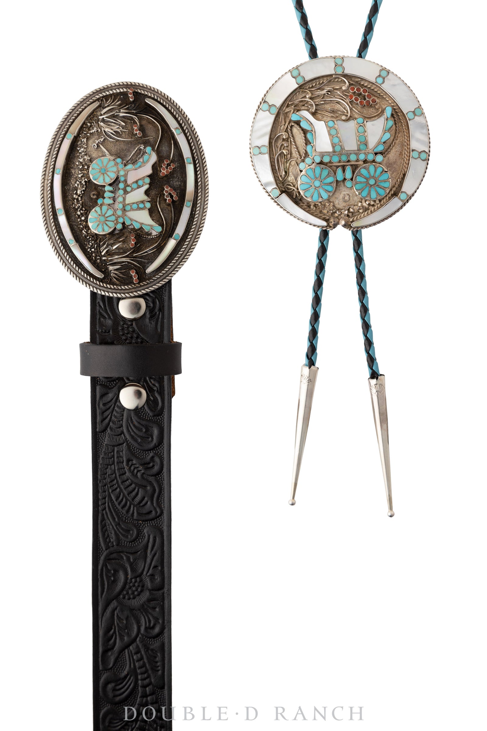 Belt & Bolo Set, Inlay, Conestoga Wagon, Dishta, Hallmark, Vintage, 1692