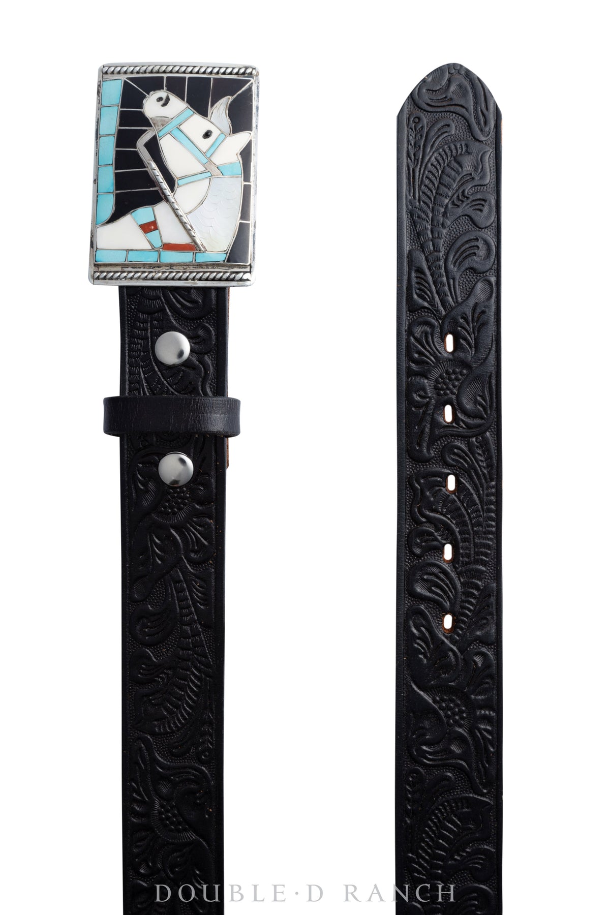 Belt & Bolo Set, Inlay, Multi Stone, Horse Profile, Palomino, Lincoln & Helen Zunie Hallmark, Vintage, 1752