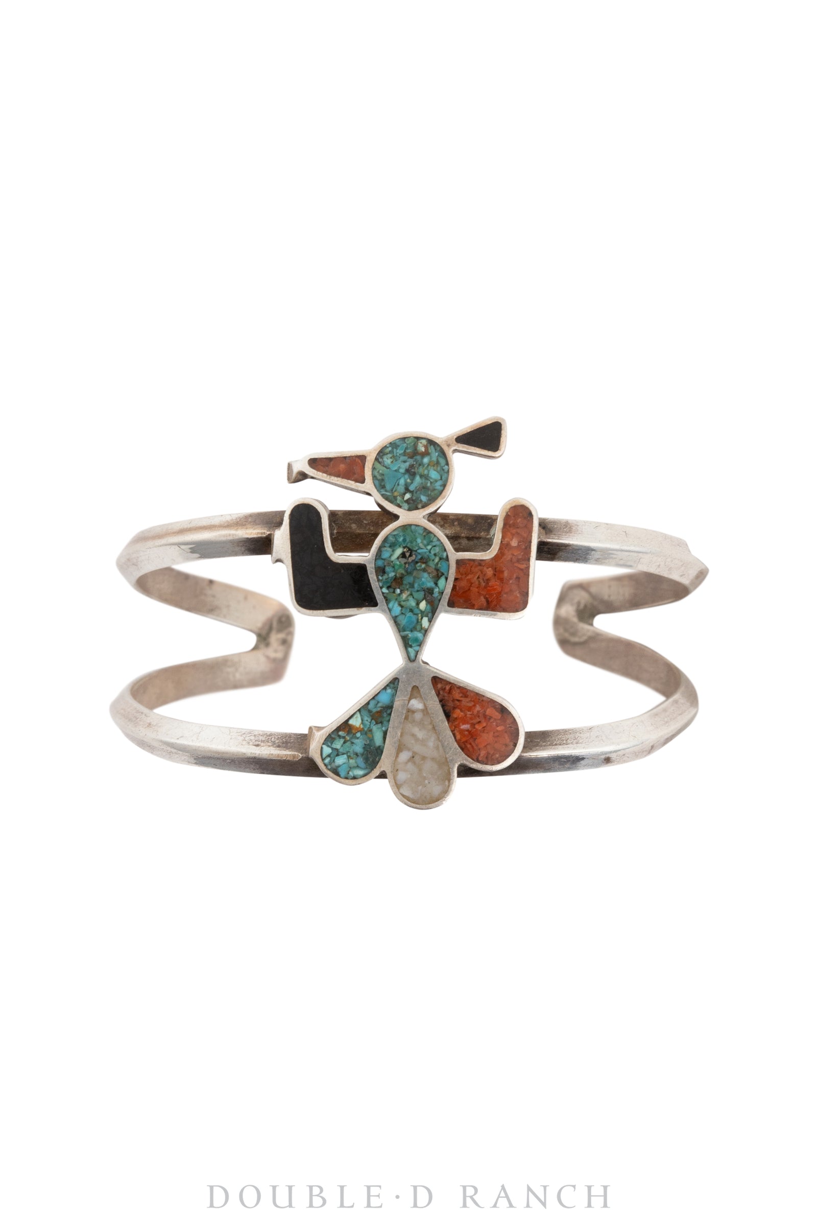 Cuff, Chip Inlay, Turquoise & Coral, Thunderbird, Vintage, 3735