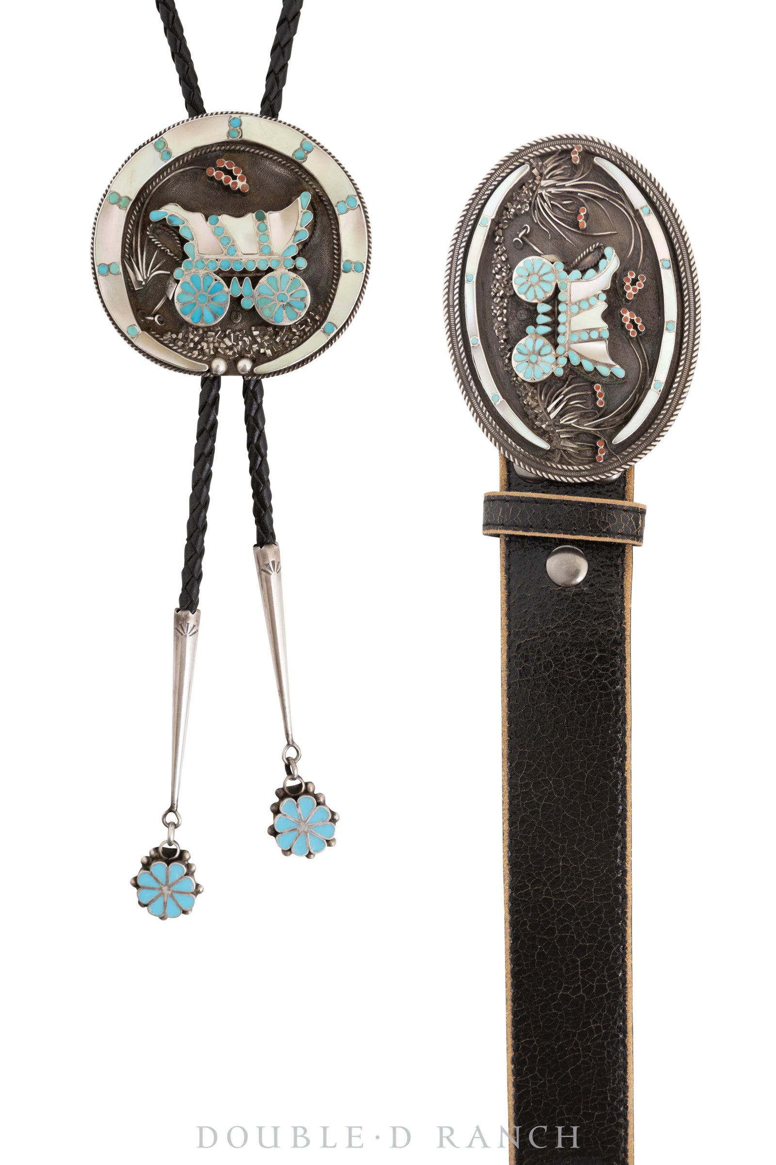 Belt & Bolo Set, Inlay, Conestoga Wagon, Dishta, Hallmark, Vintage, 3264