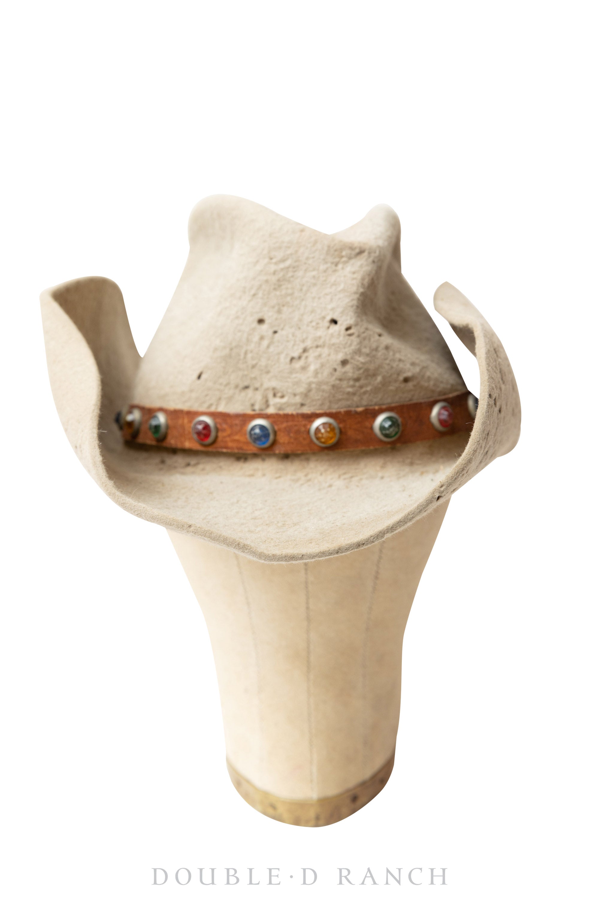 Miscellaneous, Hat, Vintage, Wool Felt, Leather Hatband With Gems, Attributed to Bill Pickett, Antique, 765