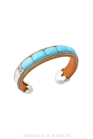 Cuff, Leather, Turquoise, Inlay, Artisan, Contemporary, 3349