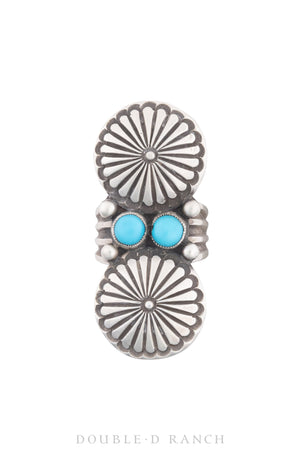 Ring, Concho, Turquoise, Sterling Silver, Stampwork, Hallmark, Contemporary, 1272