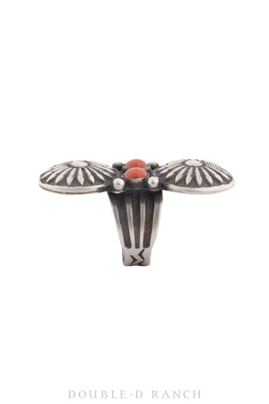 Ring, Concho, Coral, Sterling Silver, Stampwork, Hallmark, Contemporary, 1273