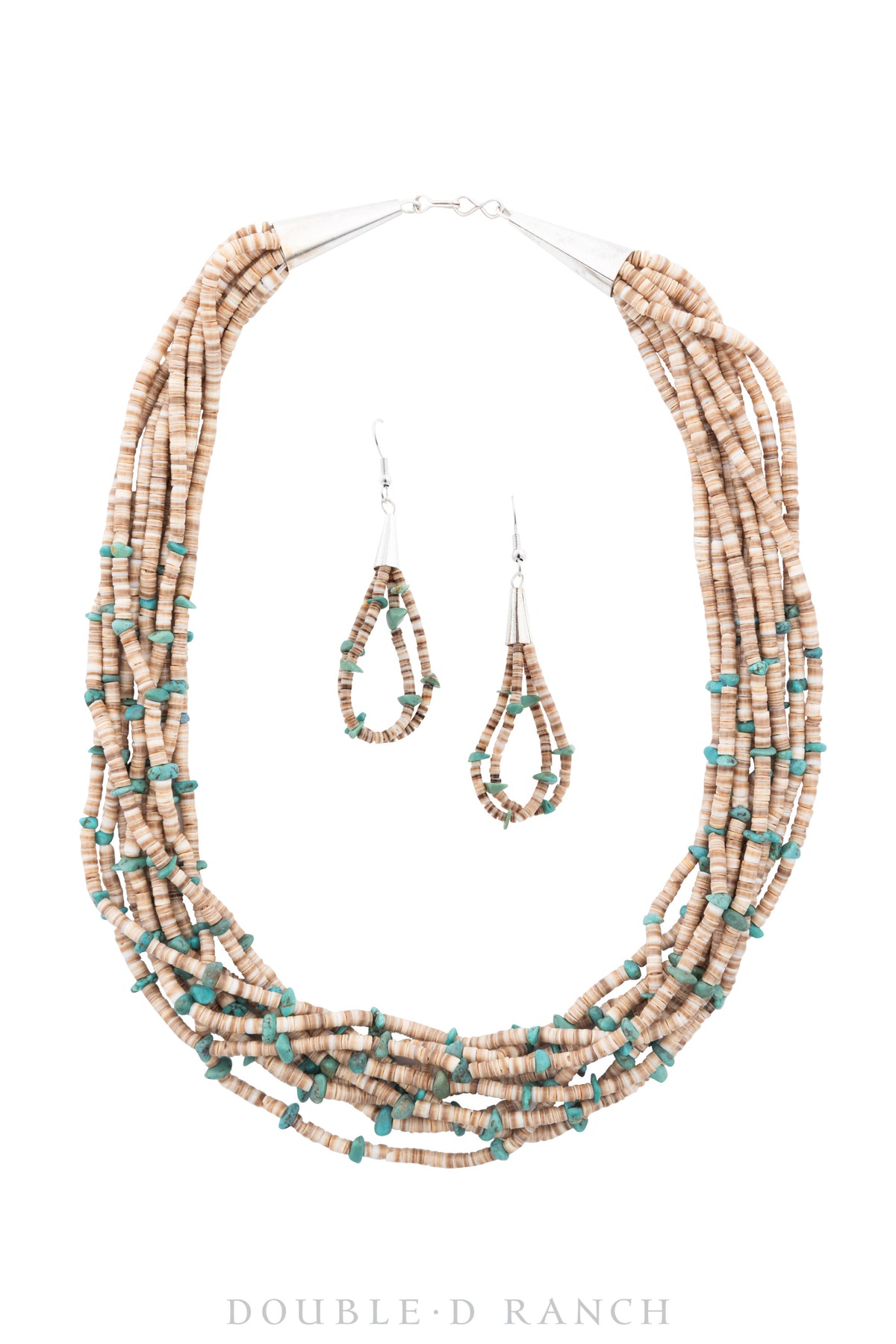 Necklace, Natural Stone, Heishi, Turquoise, 10 Strand with Earrings, 20", Artisan, Contemporary, 3042