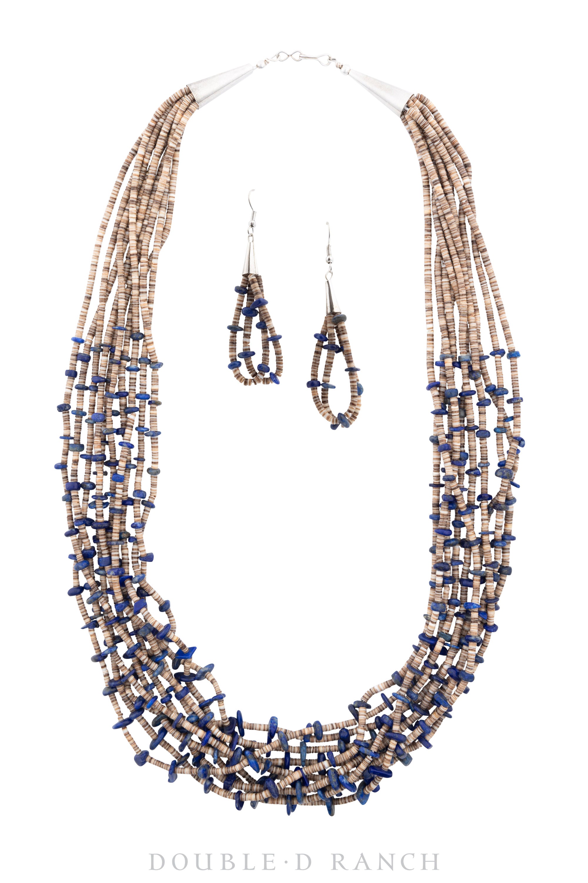 Necklace, Natural Stone, Heishi, Lapis, 10 Strand with Earrings, 24", Artisan, Contemporary, 3045