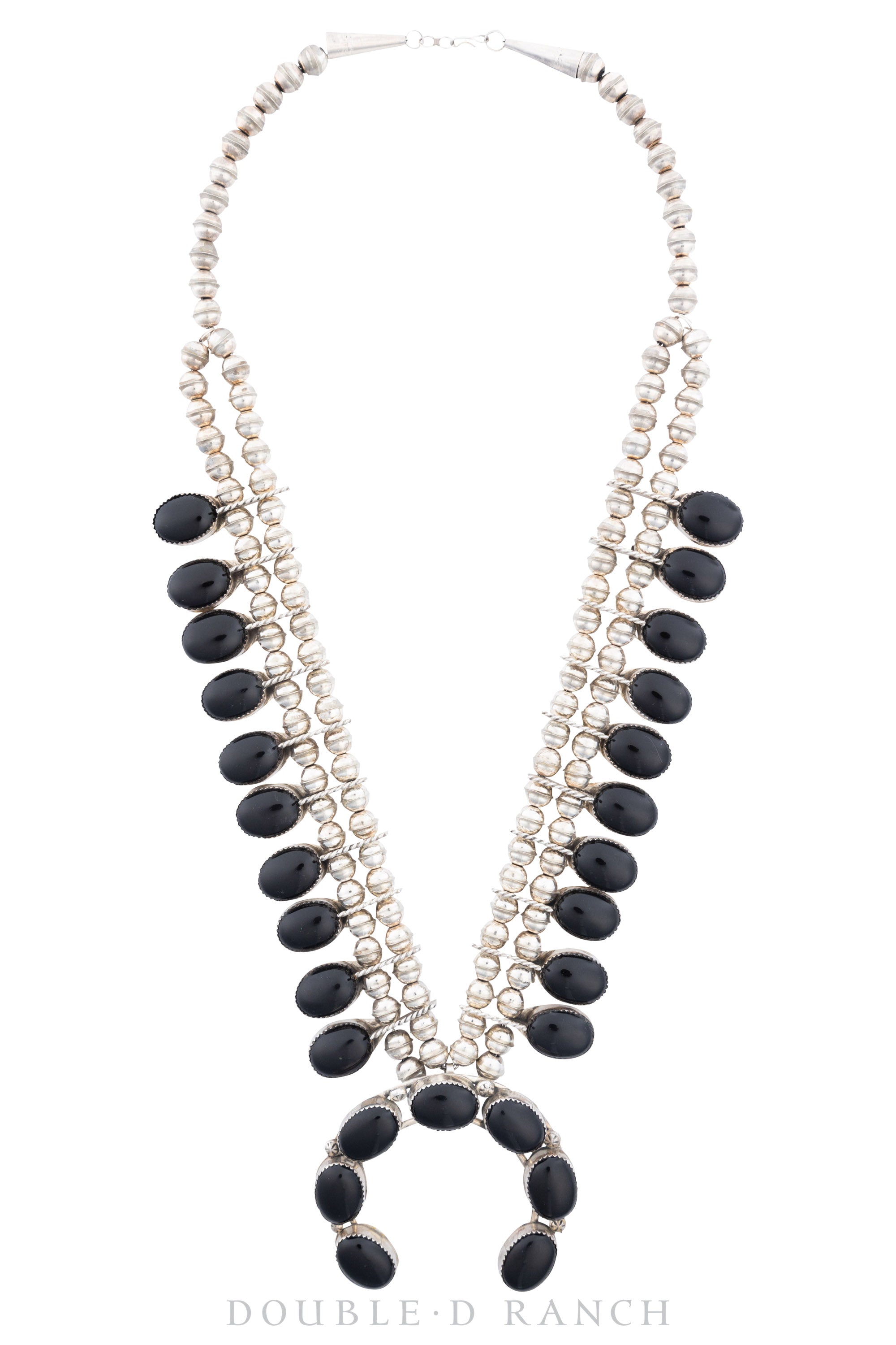 Necklace, Squash Blossom, Onyx, Contemporary, 3058