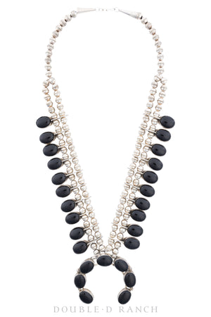 Necklace, Squash Blossom, Onyx, Contemporary, 3058