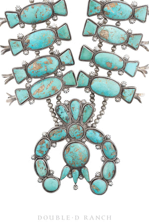 Necklace, Squash Blossom, Turquoise, Box Bow, Masterwork, Vintage, ‘40s, 3019