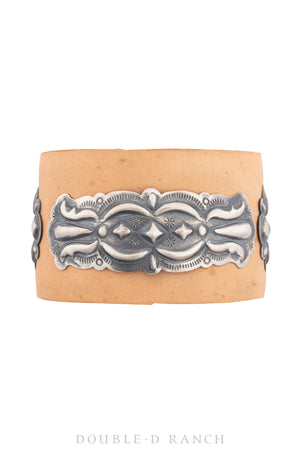 Cuff, Leather, Sterling Silver, Stamp Work, Contemporary, 3526