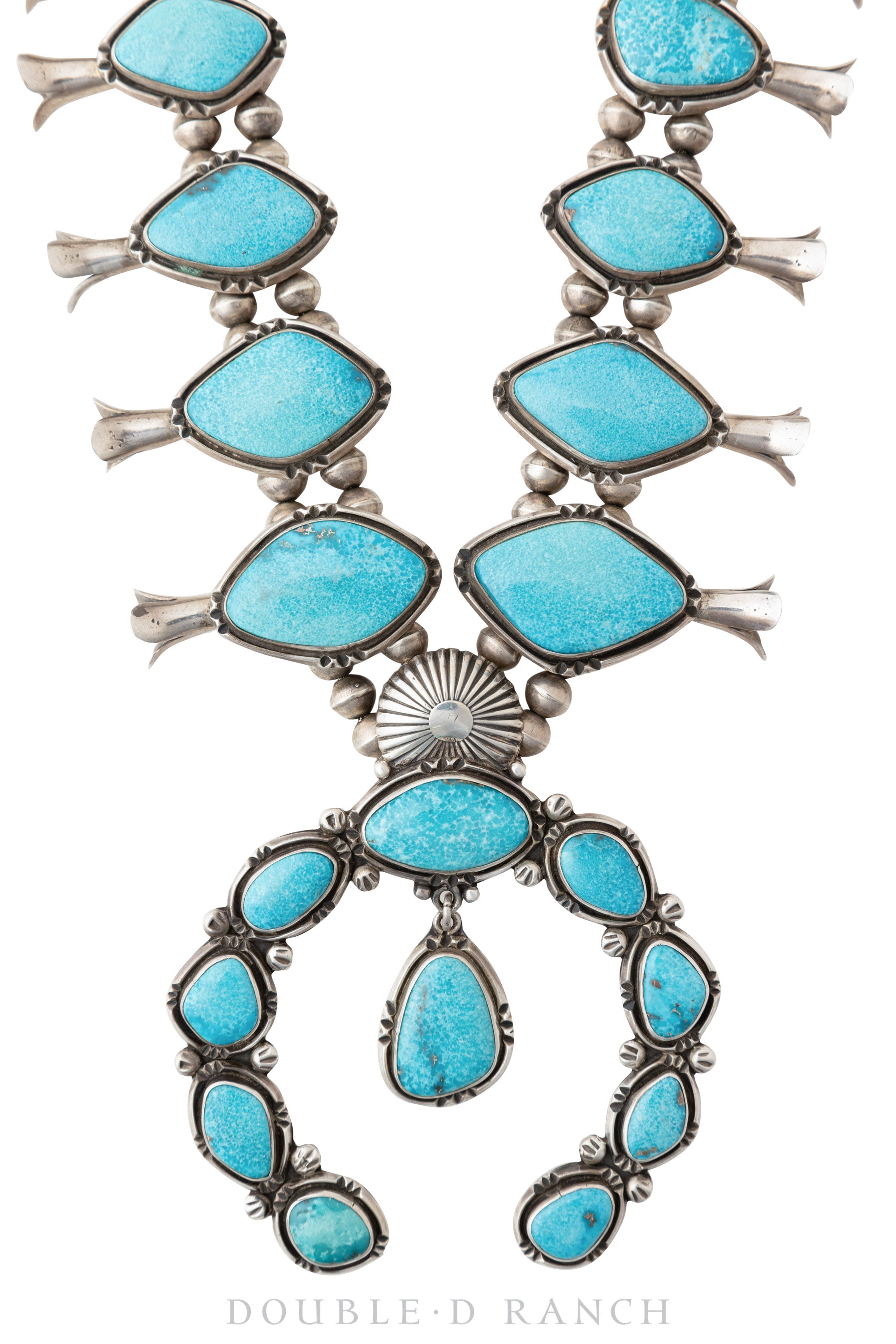 Kingman Turquoise Squash Blossom Necklace - Navajo Turquoise Jewelry