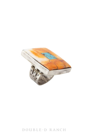 Ring, Peyote Bird, Orange Spiny Oyster, Turquoise, Contemporary, 947