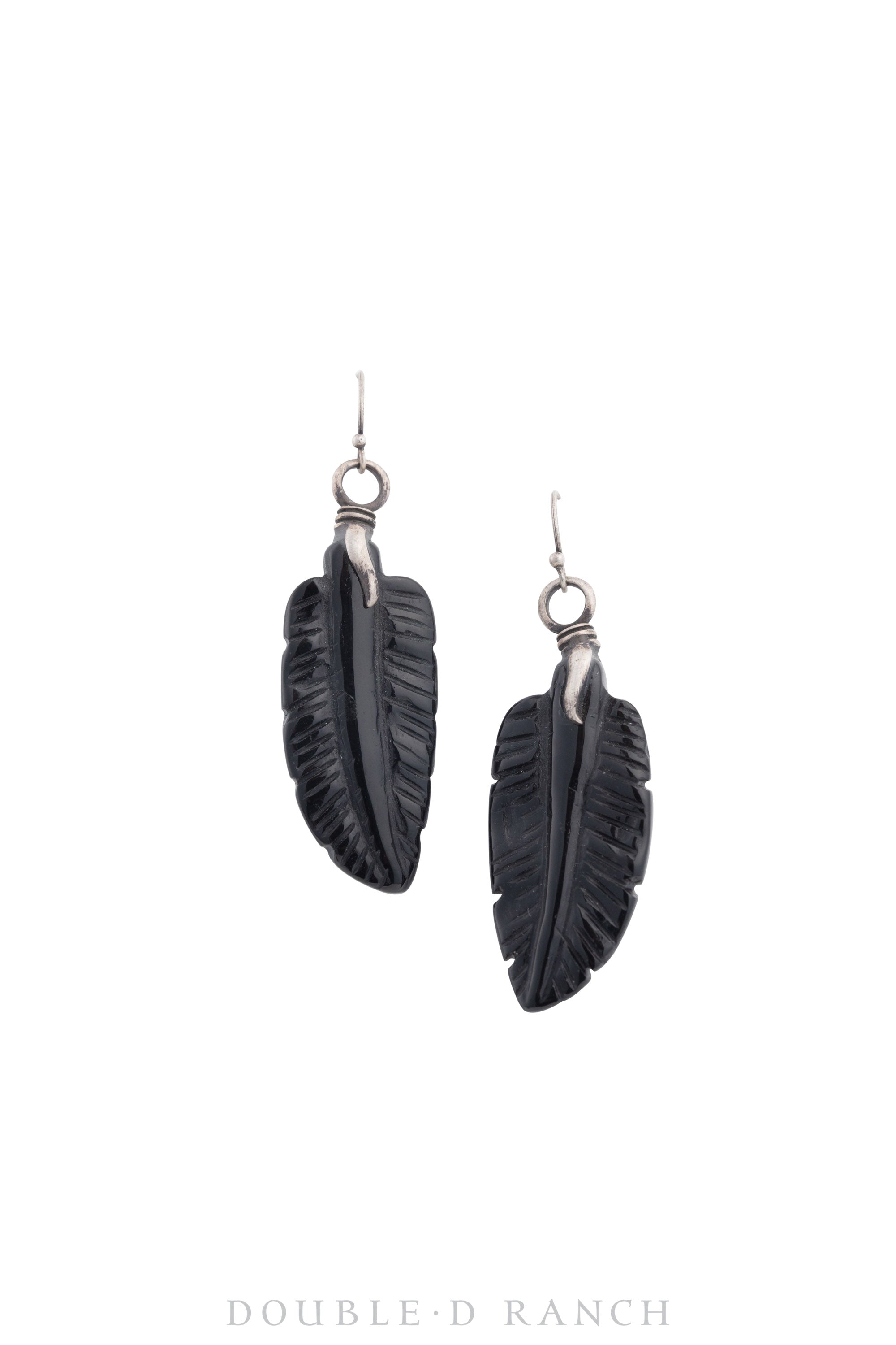Earrings, Dangles, Onyx, Carved Feathers, Contemporary, 1498