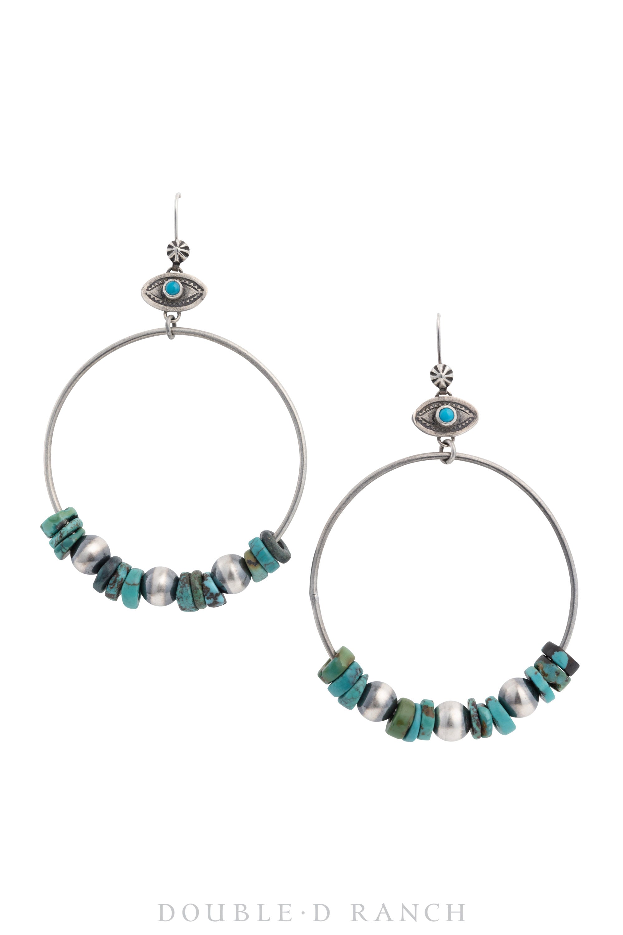 Earrings, Hoop, Turquoise, Sterling Silver, Contemporary, 1469