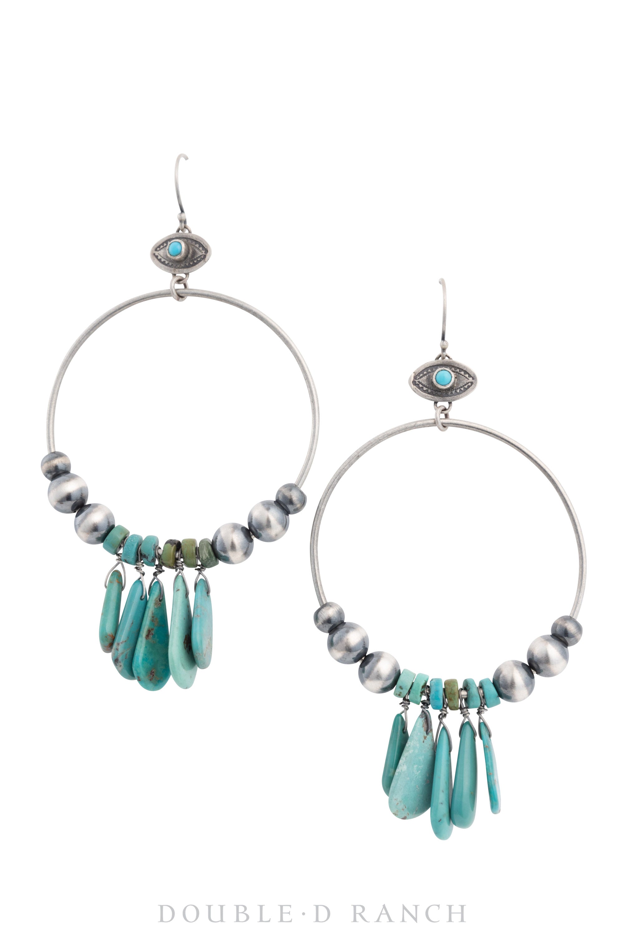 Earrings, Hoop, Turquoise, Sterling Silver, Contemporary, 1467
