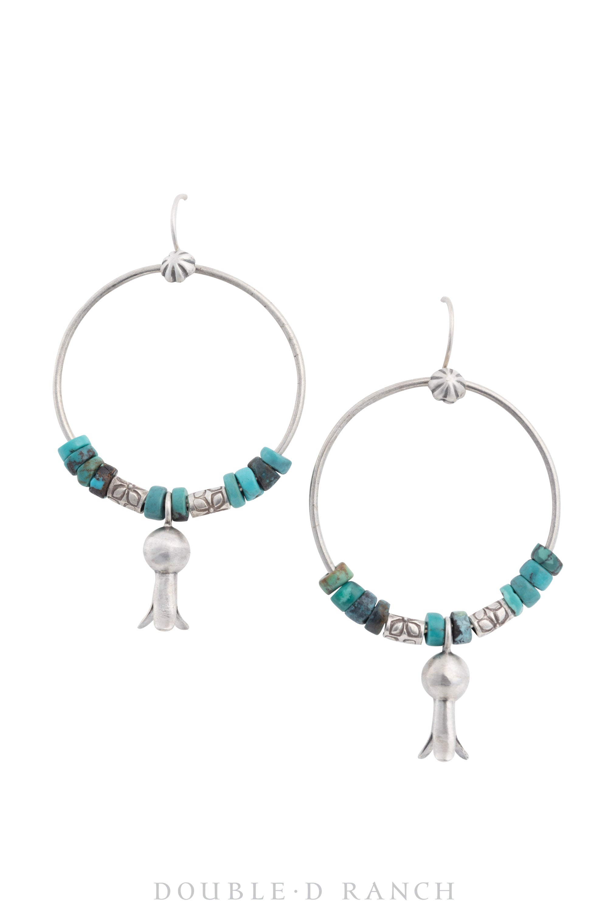 Earrings, Hoop, Turquoise, Sterling Silver, Contemporary, 1468