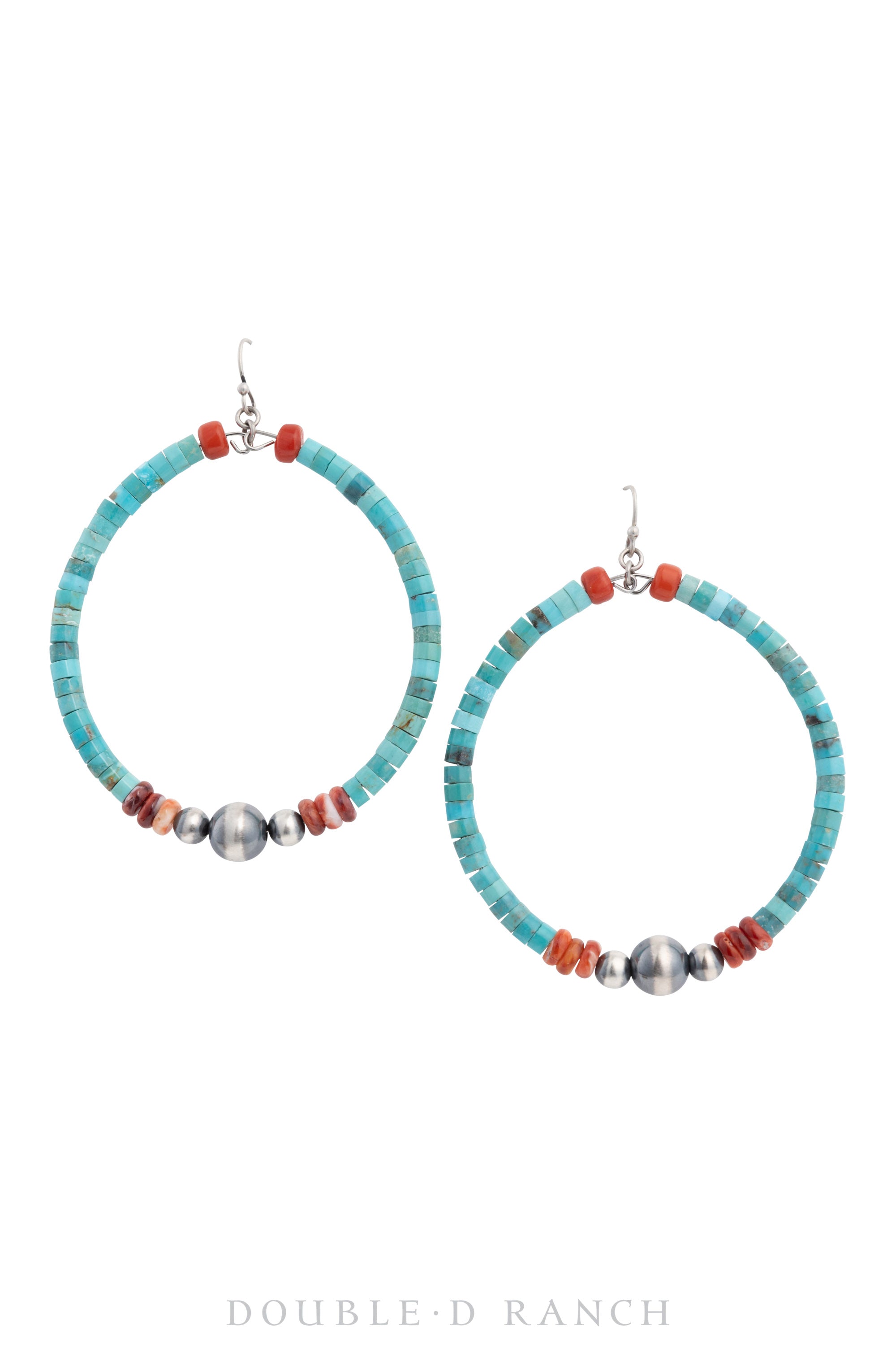 Earrings, Hoop, Turquoise & Mixed Stones, Heishi, Contemporary, 1461
