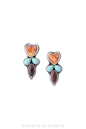 Earrings, Drop, Turquoise & Spiny Oyster, Heart, Contemporary, 1207
