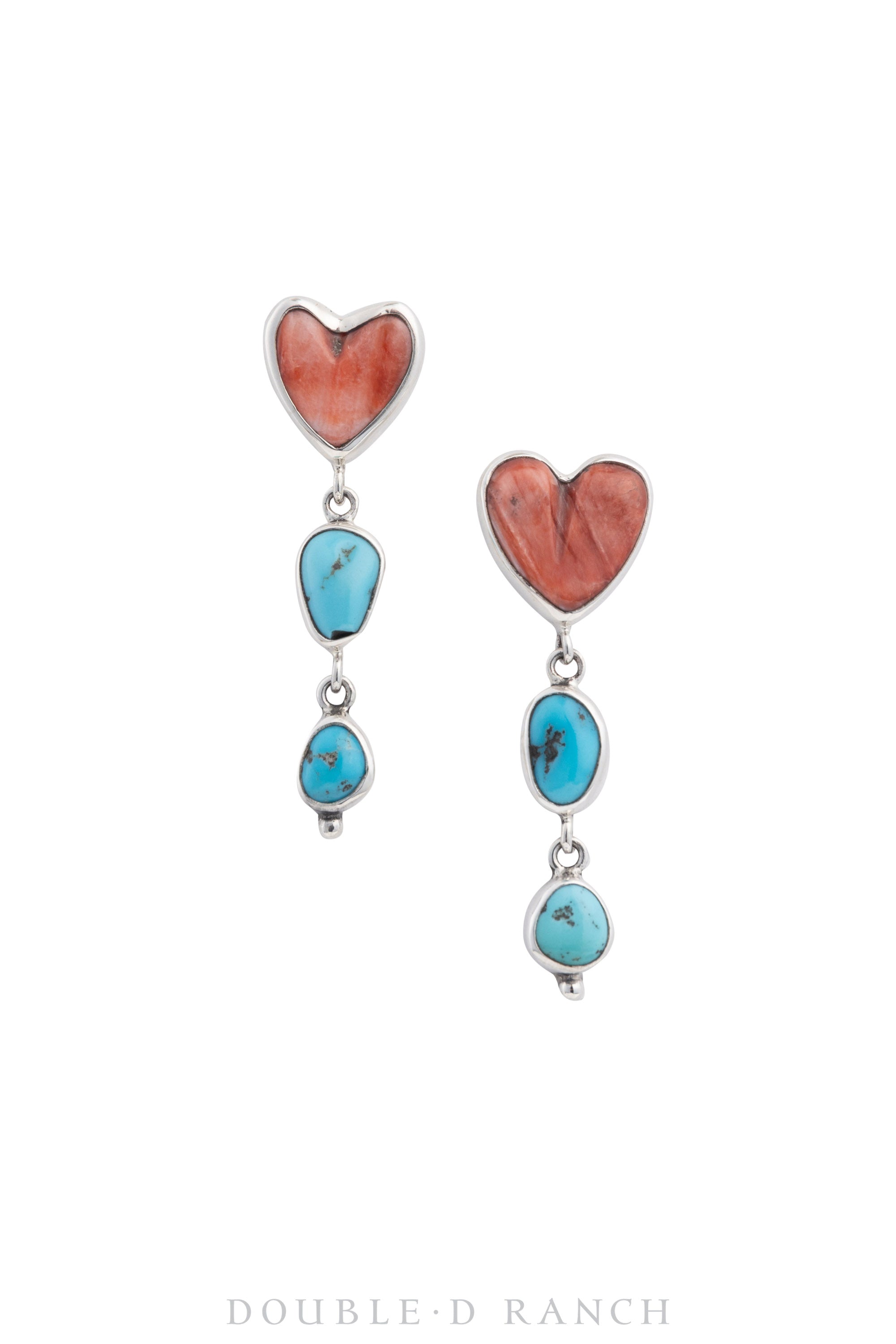 Earrings, Dangles, Orange Spiny Oyster & Turquoise, Heart,  Hallmark, Contemporary, 1499
