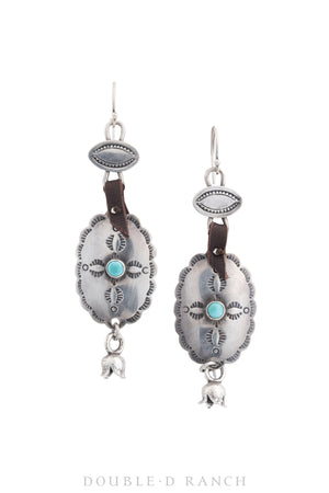 Earrings, Repurposed, Concho, Sterling Silver & Turquoise, 1471