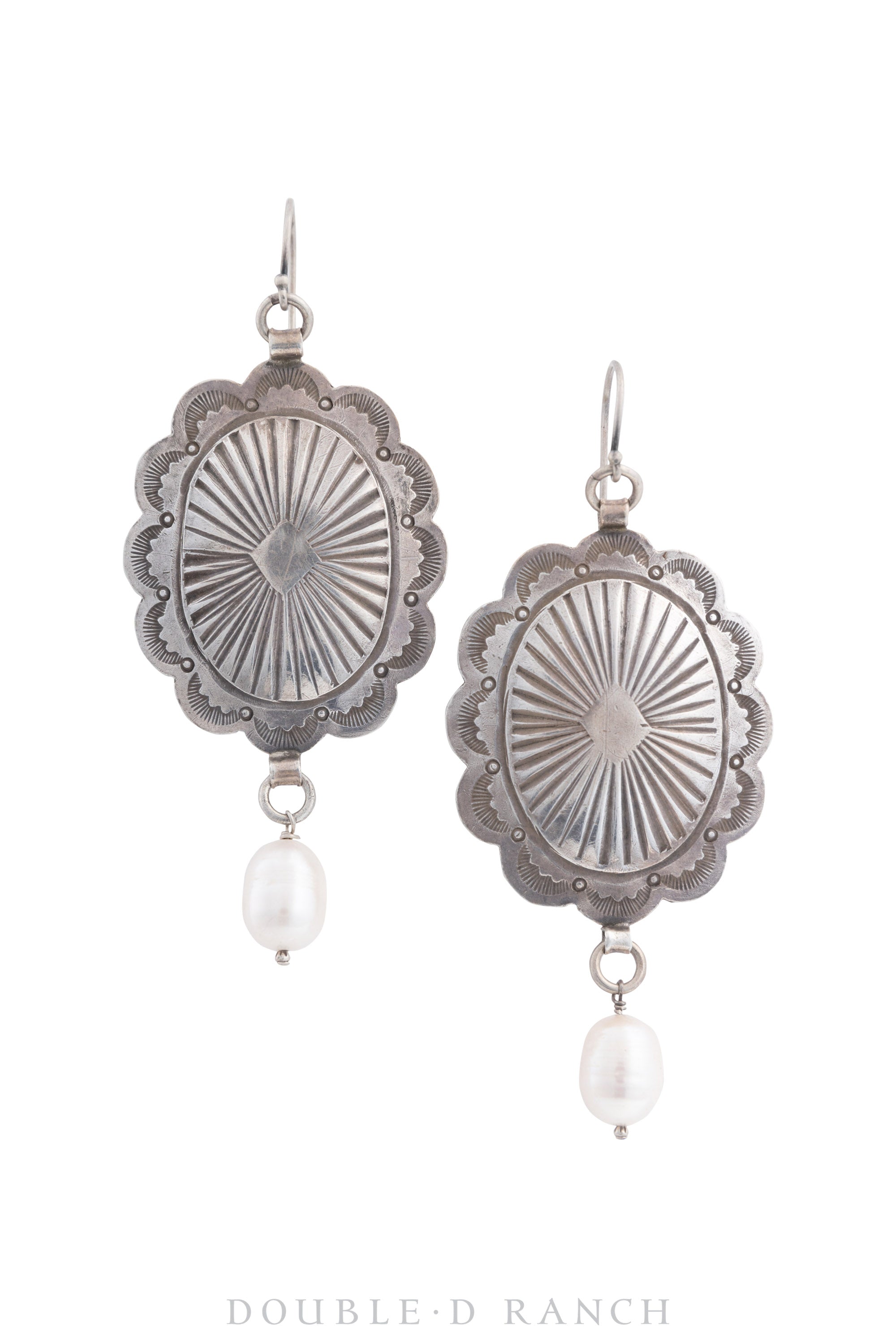 Earrings, Repurposed, Concho, Sterling Silver & Pearl, 1470