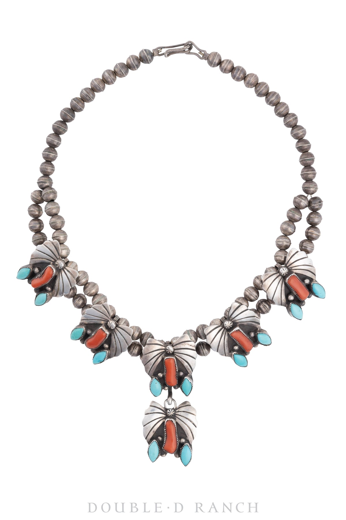 Necklace, Princess, Turquoise &amp; Coral, Butterflies, Matching Earrings and Ring, Vintage, 3095