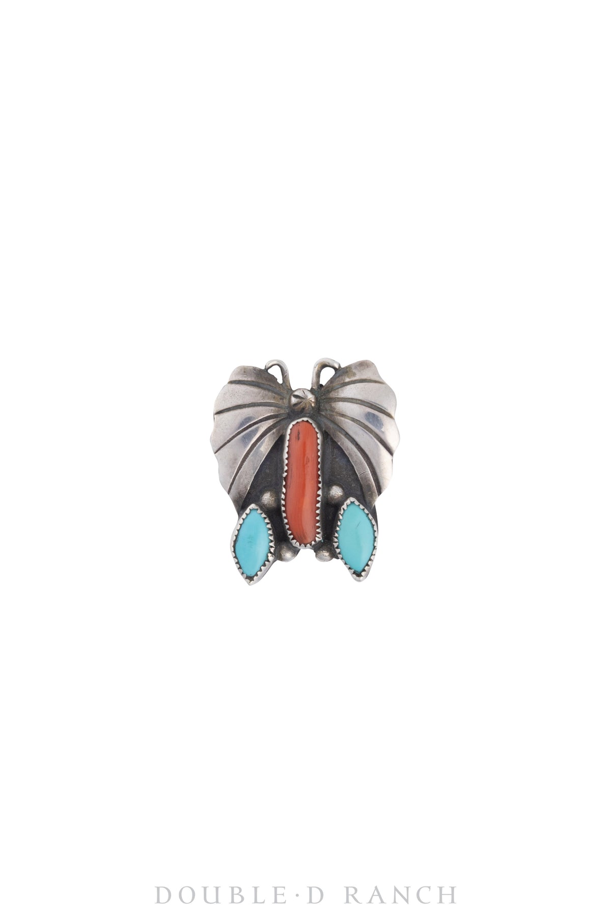 Necklace, Princess, Turquoise &amp; Coral, Butterflies, Matching Earrings and Ring, Vintage, 3095