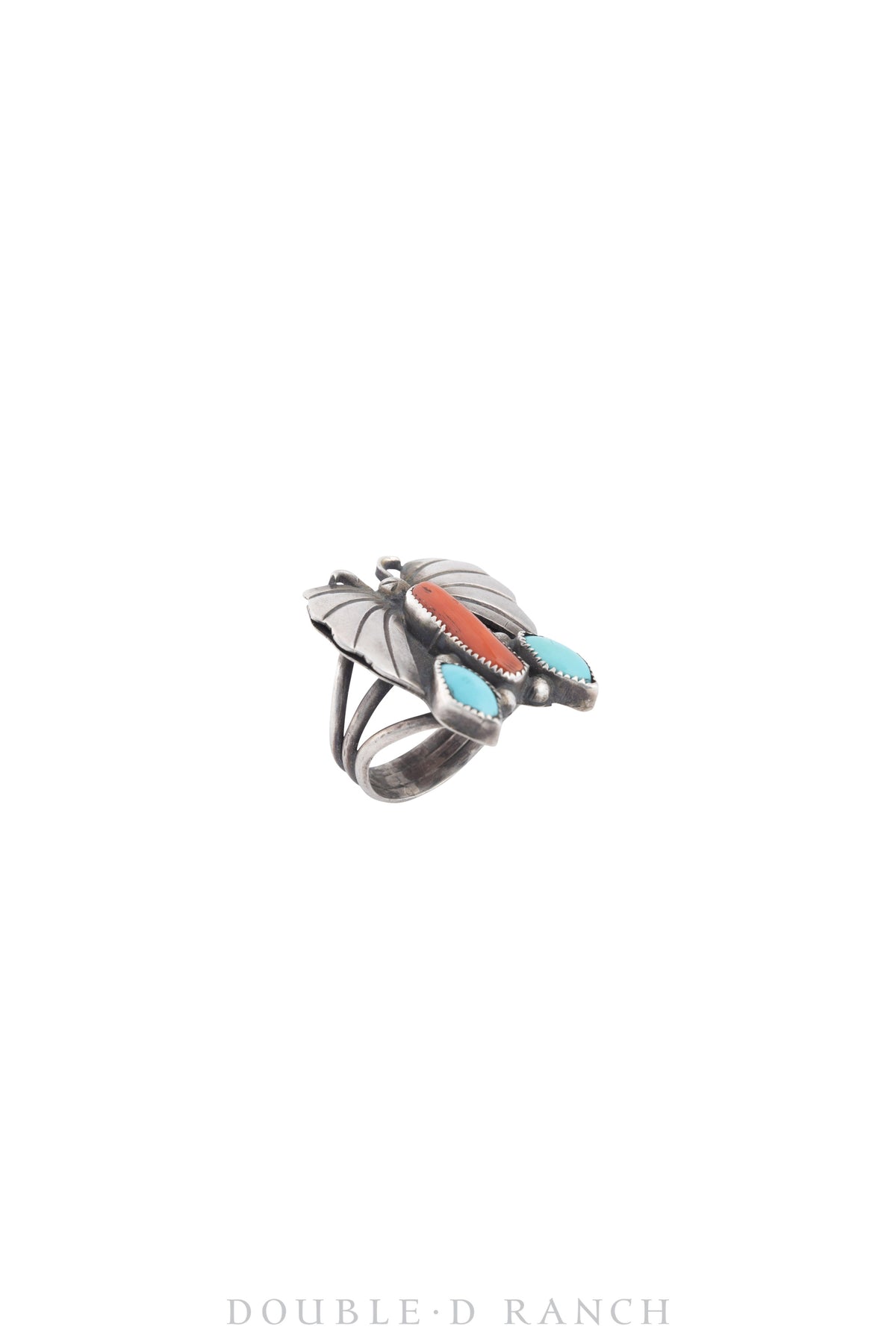 Necklace, Princess, Turquoise &amp; Coral, Butterflies, Matching Earrings and Ring, Vintage, 3095