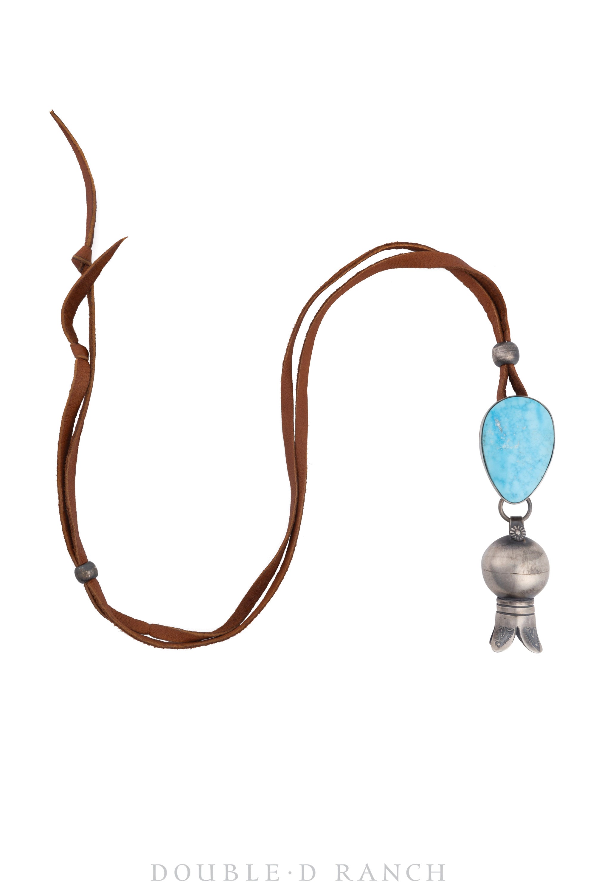 Necklace, Leather Thong, Turquoise, Squash Blossom, Hallmark, Contemporary, 3093
