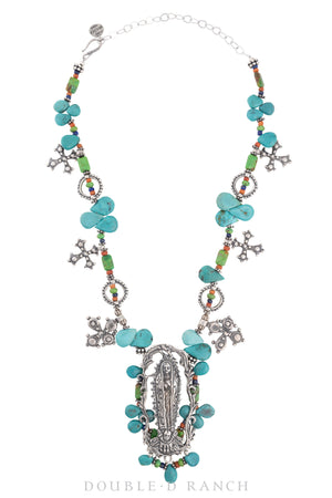 Necklace, Mummy's Bundle, Novelty, Turquoise, Virgin of Guadalupe, Vintage, 3115